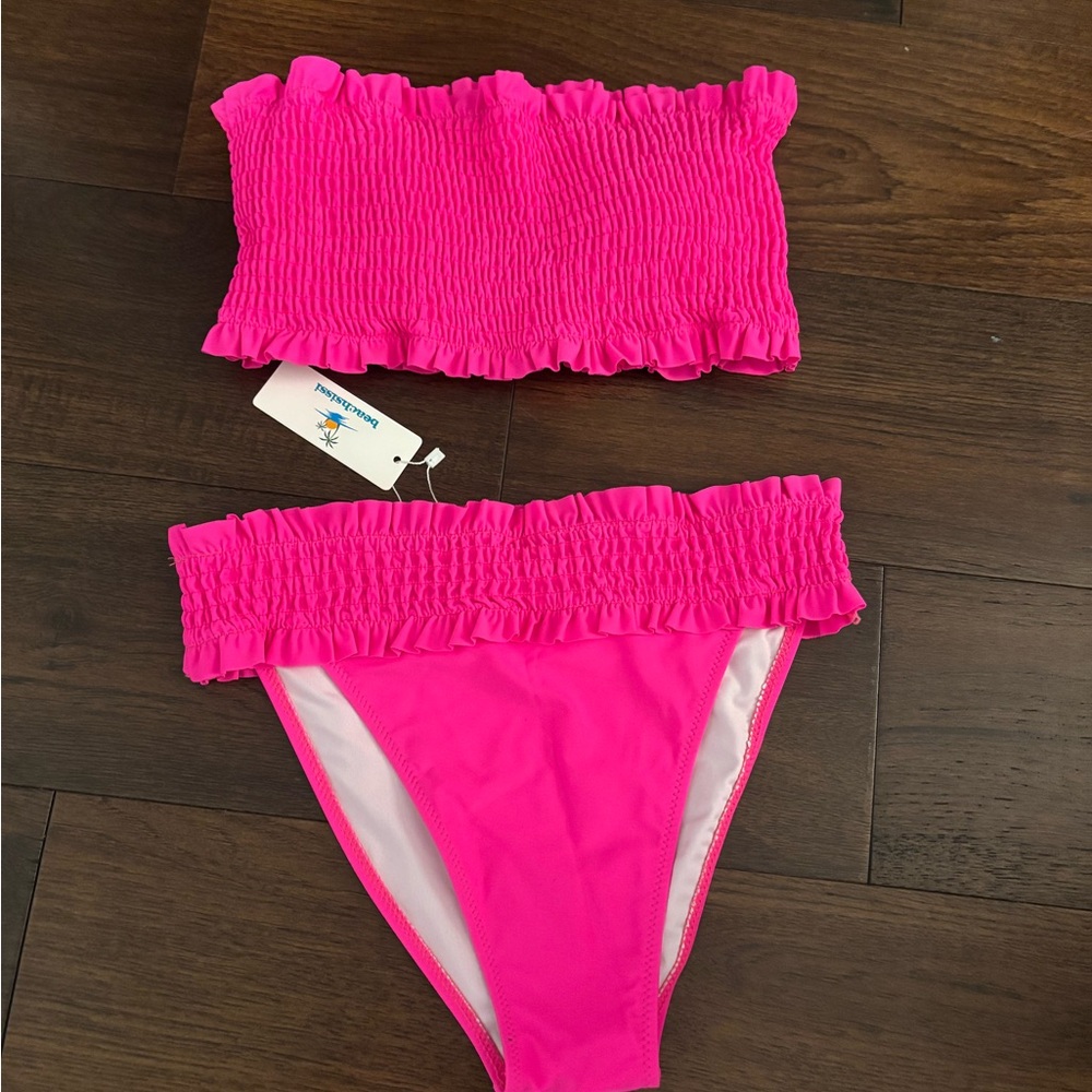Vibrant Pink Smocked Bikini Set